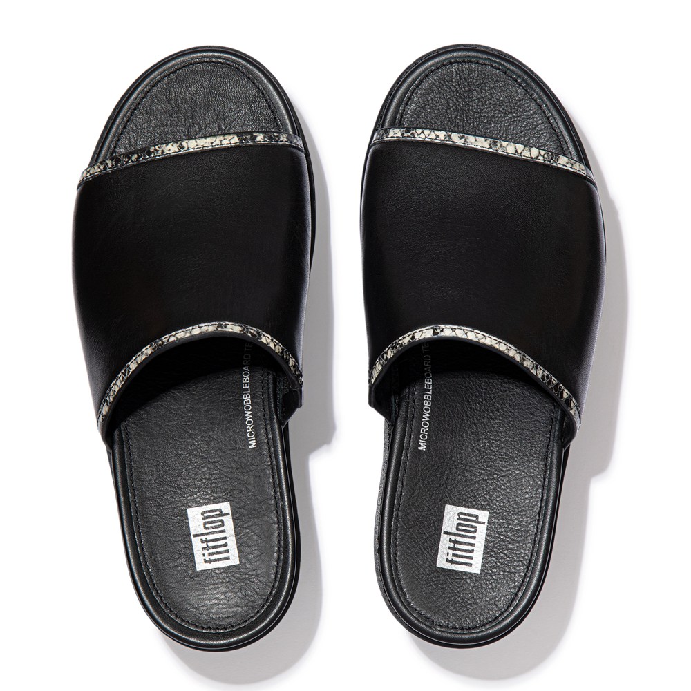 Fitflop Womens Slides Black - Eloise Snake-trim Espadrille - 94EARCVBS